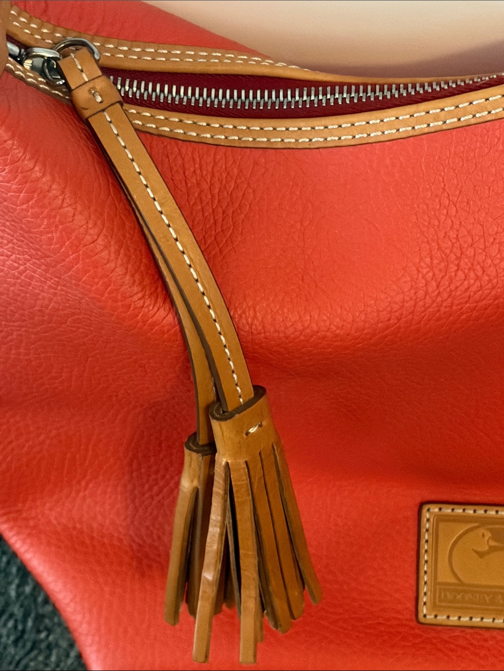 Dooney & Bourke Paige Orange Leather Hobo Bag with Brown Strap - Picture 5 of 16